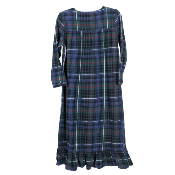 Laura Scott Plaid Nightgown M Womens Green Blue Ruffle Flannel Cotton Buttons - Picture 7 of 7